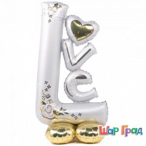 Фигура фольгированная LOVE белая с золотом