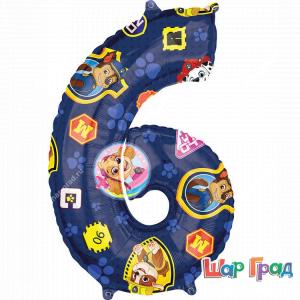Цифра фольгированная Щенячий патруль 6