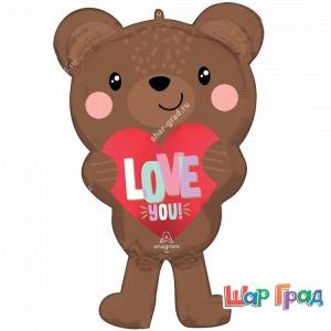 Фигура фольгированная Мишка с сердцем love you с гелием