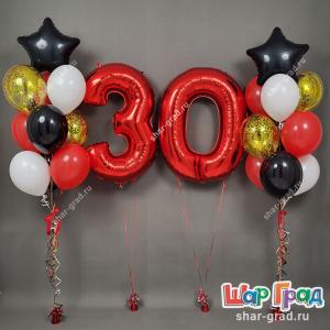 Фонтаны с звёздами и шарами конфетти мужчине на 30 лет