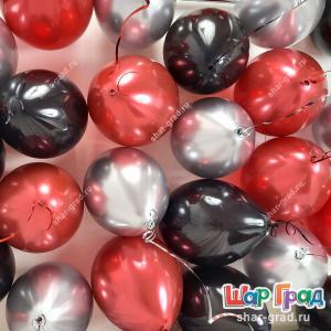 Серебряные, красные шары хром и чёрные пастель под потолок 20 шт