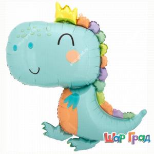 Фольгированная фигура динозаврик светло-зелёный в короне