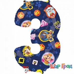 Цифра фольгированная Щенячий патруль 3