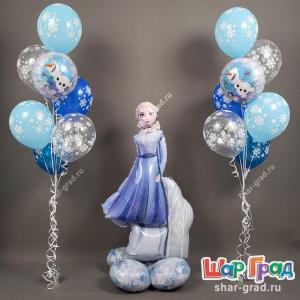 Фольгированная напольная фигура Эльза (Холодное сердце) с фонтанами из снежинок