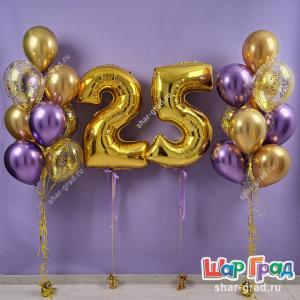 Фонтаны с золотым конфетти и шарами хром девушке на 25 лет