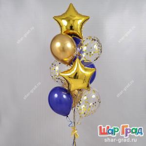 Фонтан с золотыми звёздами, синими, и шарами конфетти