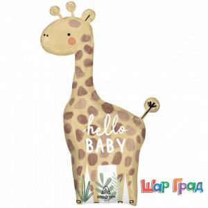 Фольгированный шар фигура Жираф Hello Baby
