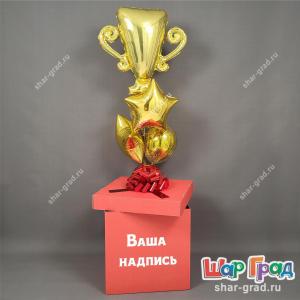Коробка сюрприз, шары с конфетти, звёзды и кубок