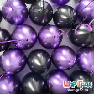 Фиолетовые хром и чёрные металлик шары под потолок 15 шт