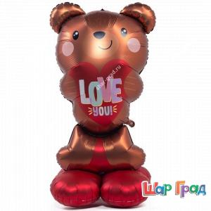 Фигура Мишка с сердцем Love you, ходячий шар с воздухом