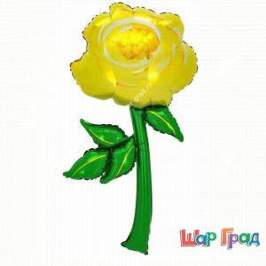 Шар Жёлтая фольгированная роза со стеблем 90 см
