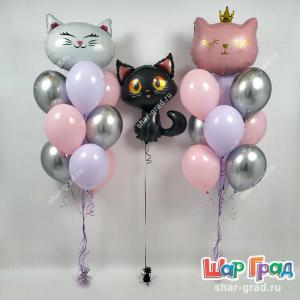 Фонтаны из шаров с котиками из фольги