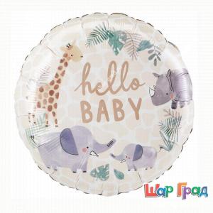 Шар круг фольгированный Hello Baby