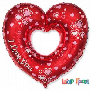 Сердце красное вензель с надписью I love you