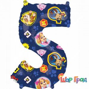 Цифра фольгированная Щенячий патруль 5