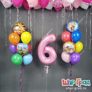 Фонтаны Щенячий патруль, шары под потолок девочке на 6 лет